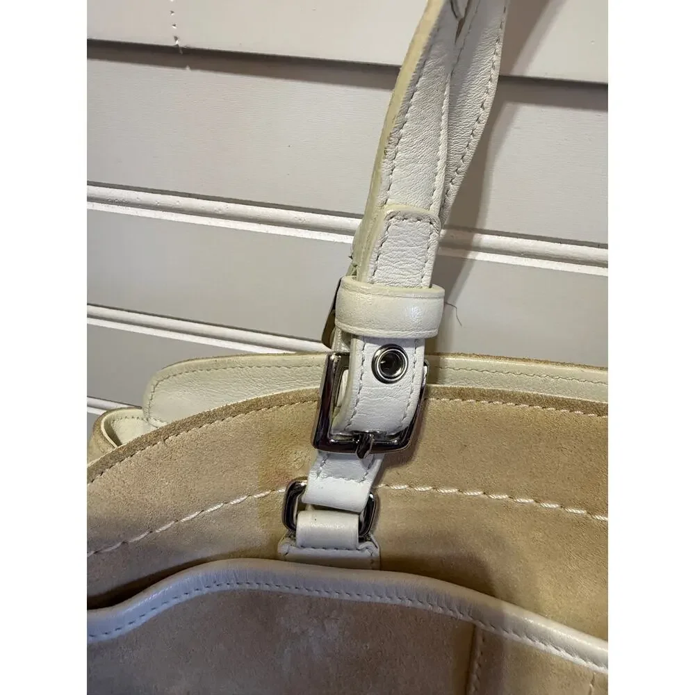 VTG Coach Yellow/Tan Suede with White Leather Trim Hampton Bag Style J04S-5081